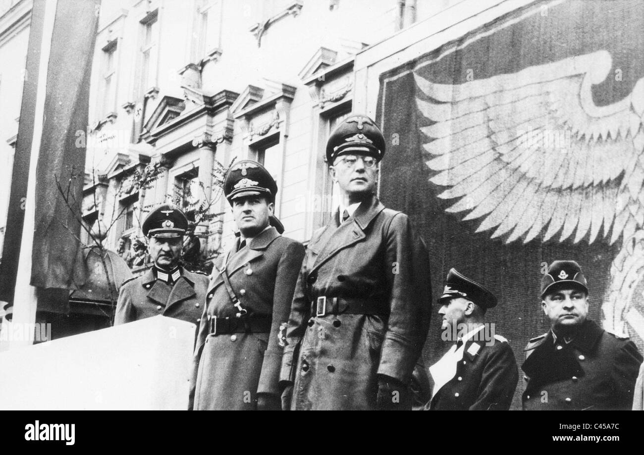 Hans Frank and Arthur Seyss-Inquart at a parade in Krakow, 1941 Stock Photo