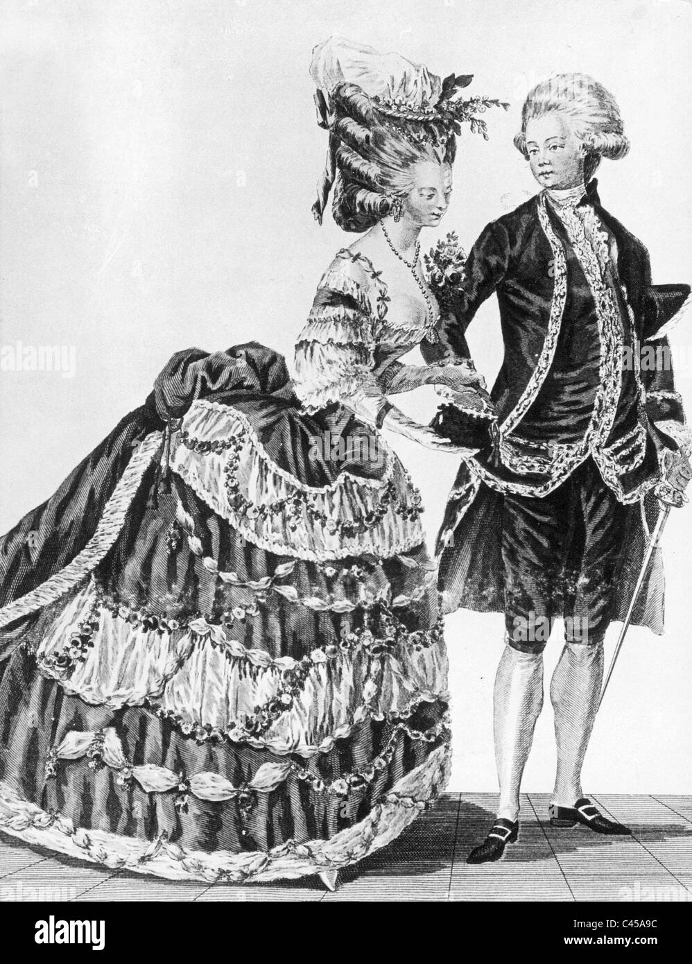 Fashion in Rococo style, 1778 Stock Photo