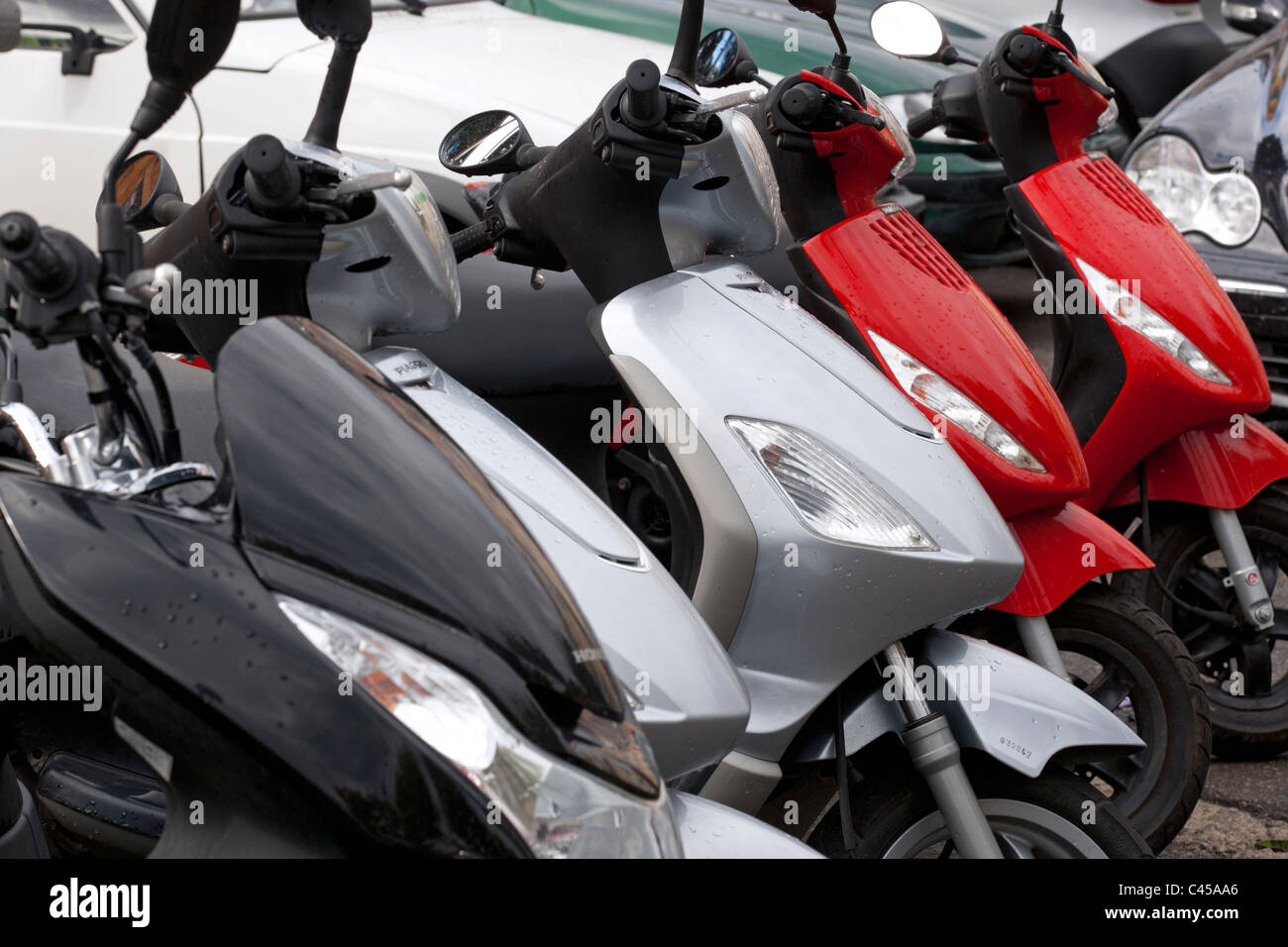 Corsica, row of scooters for hire Stock Photo