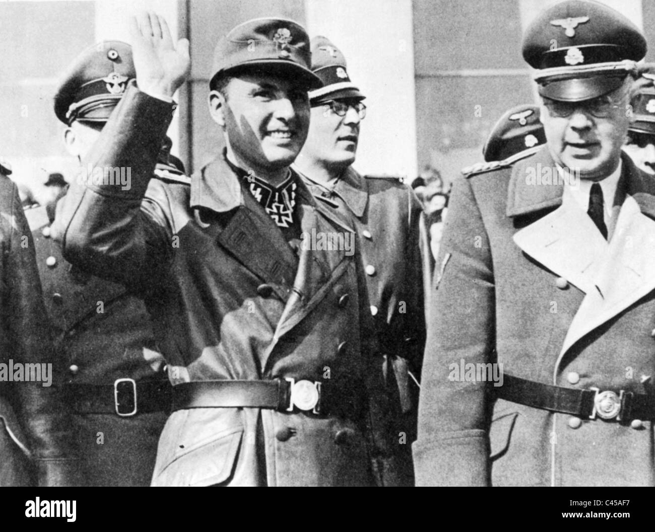 Leon Degrelle with Karl Oberg and Helmut Knochen, 1944 Stock Photo