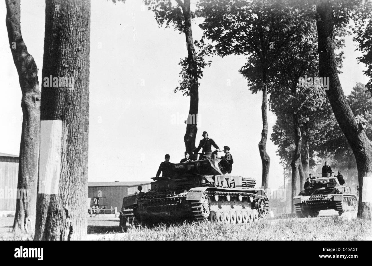 German Panzer IV drive in the marshalling area before beginning the Russian campaign, 1941 Stock Photo