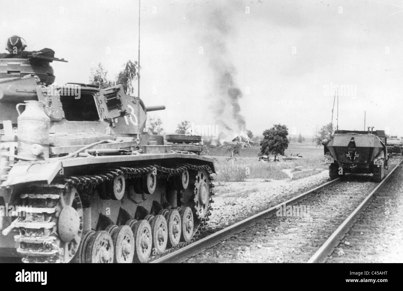 German Panzer III during combat in Latvia, 1941 Stock Photo