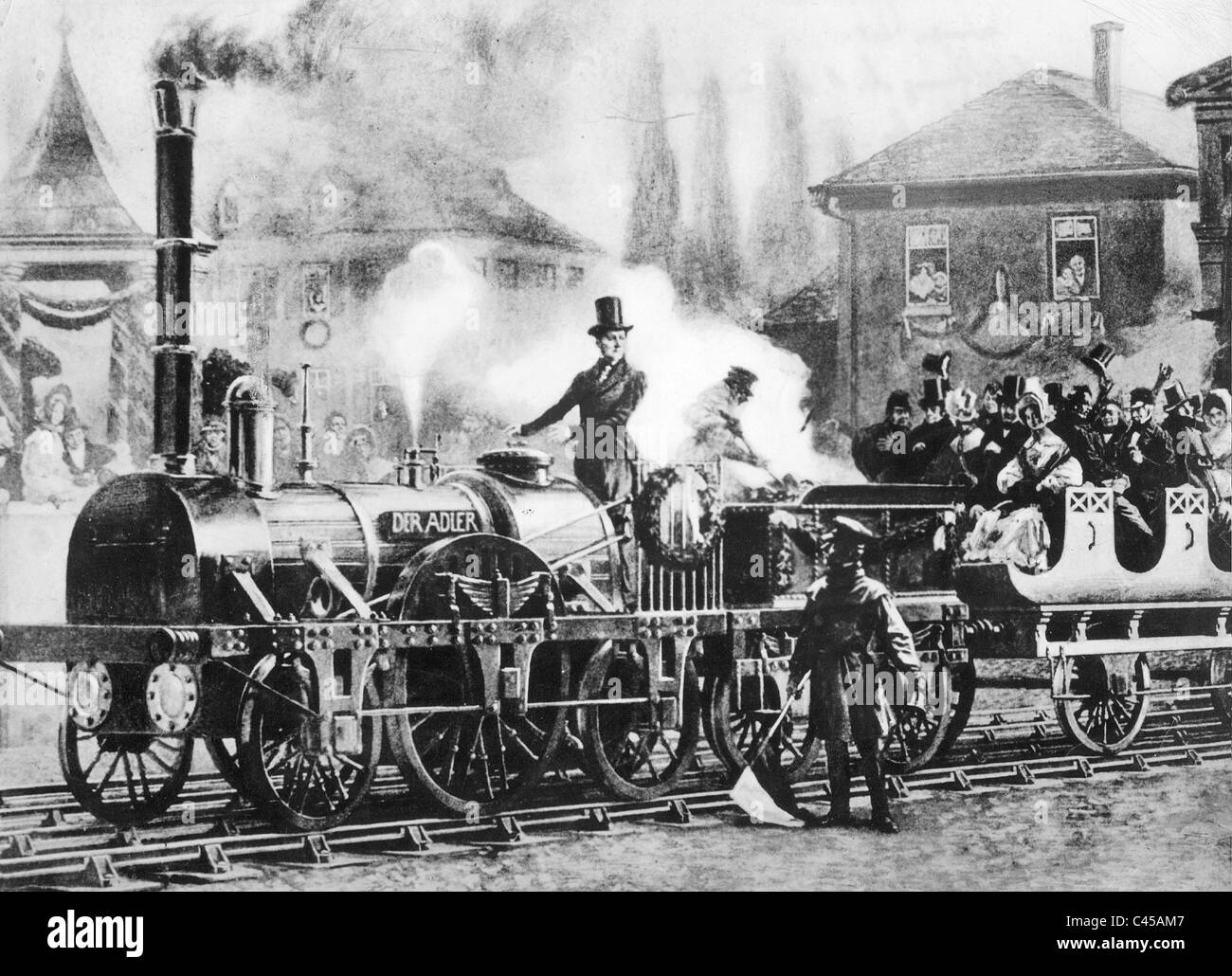 First German railway between Nuremberg and Fuerth, 1835 Stock Photo