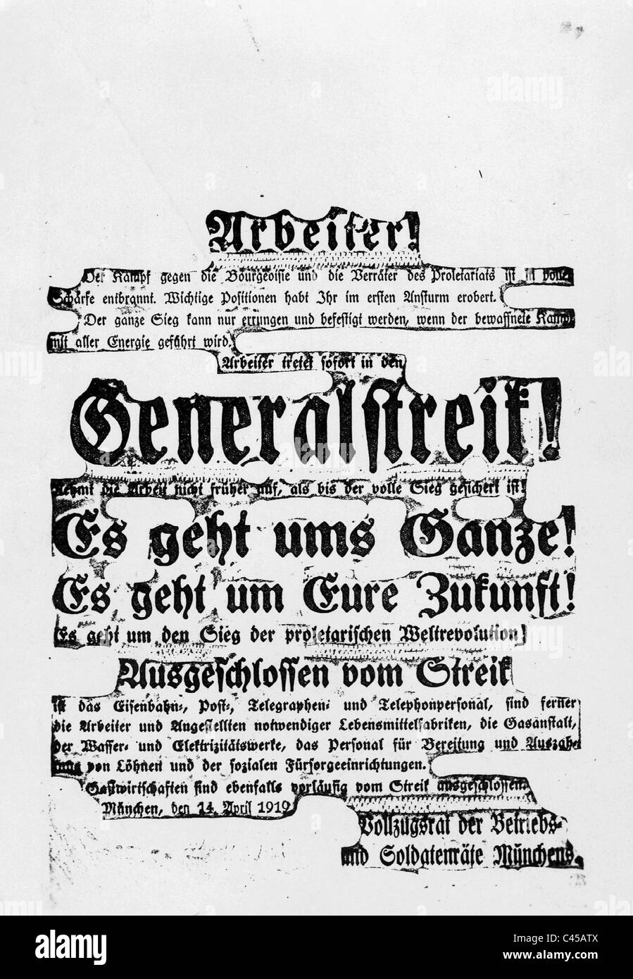 Call for a general strike in Munich, 1919 Stock Photo