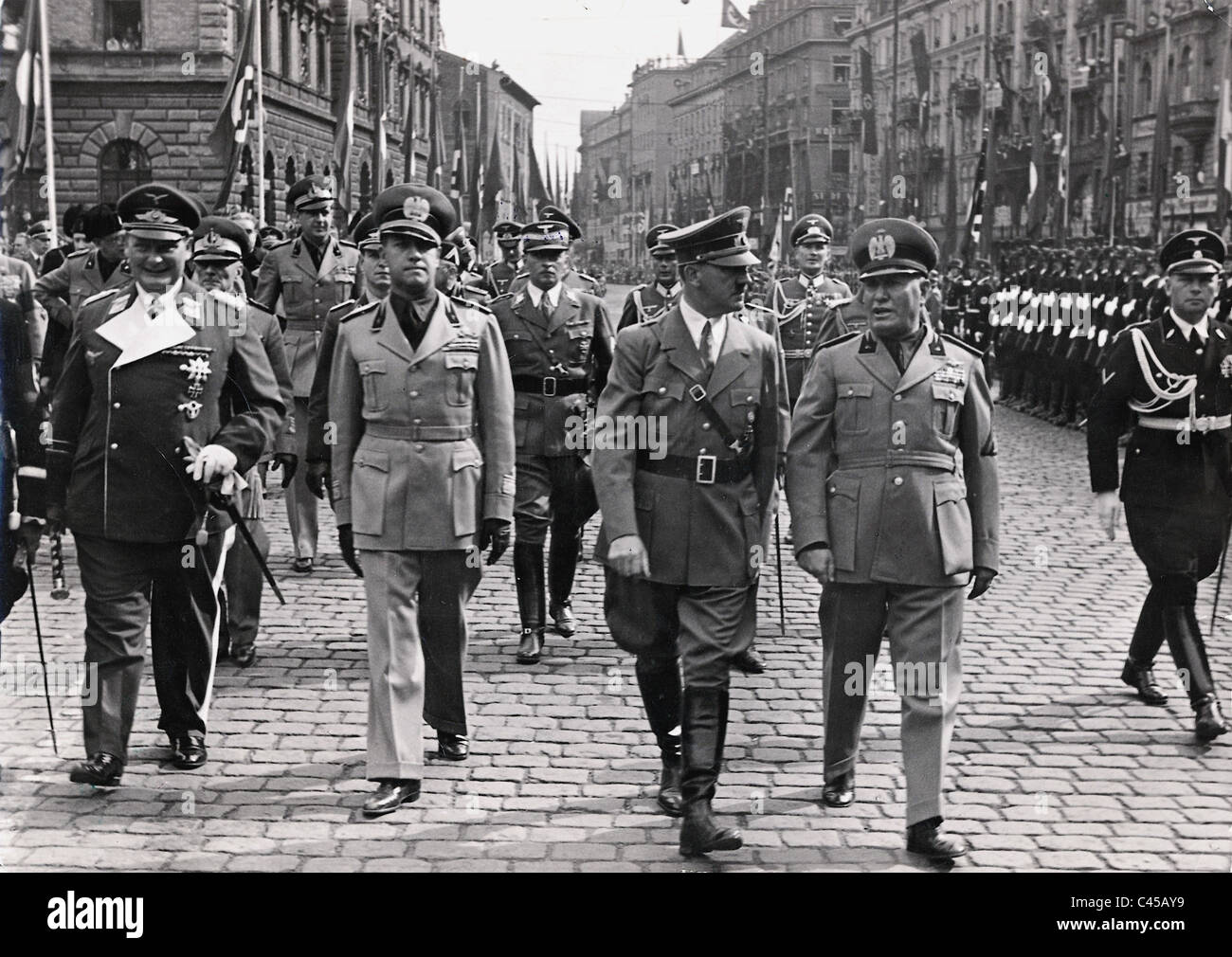 Adolf Hitler and Benito Mussolini in Munich, 1938 Stock Photo