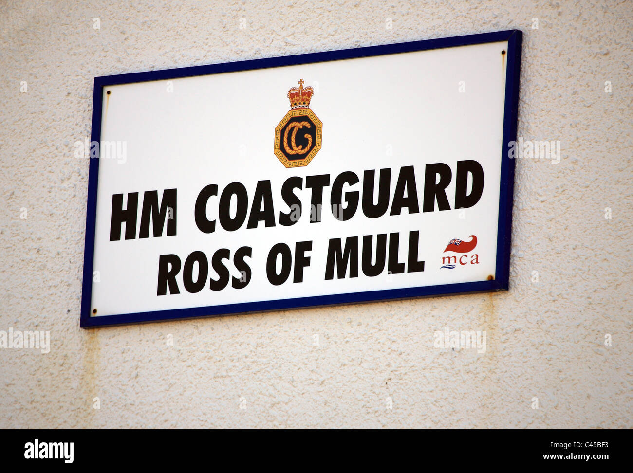 HM Coastguard sign in Fionnphort Isle of Mull Stock Photo