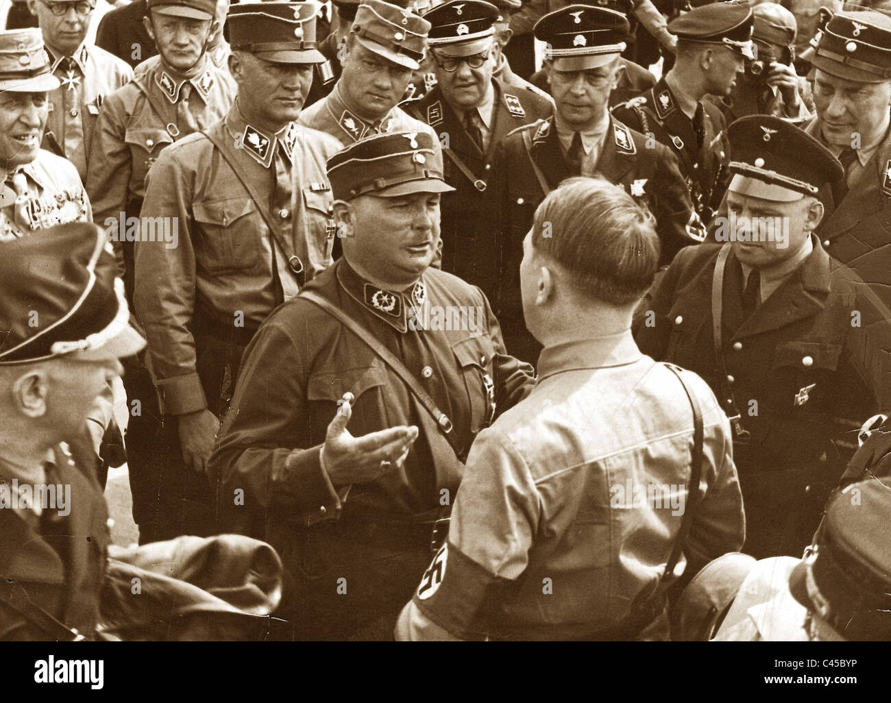 Adolf Hitler and Ernst Roehm on the Nuremberg Rally 1933 Stock Photo