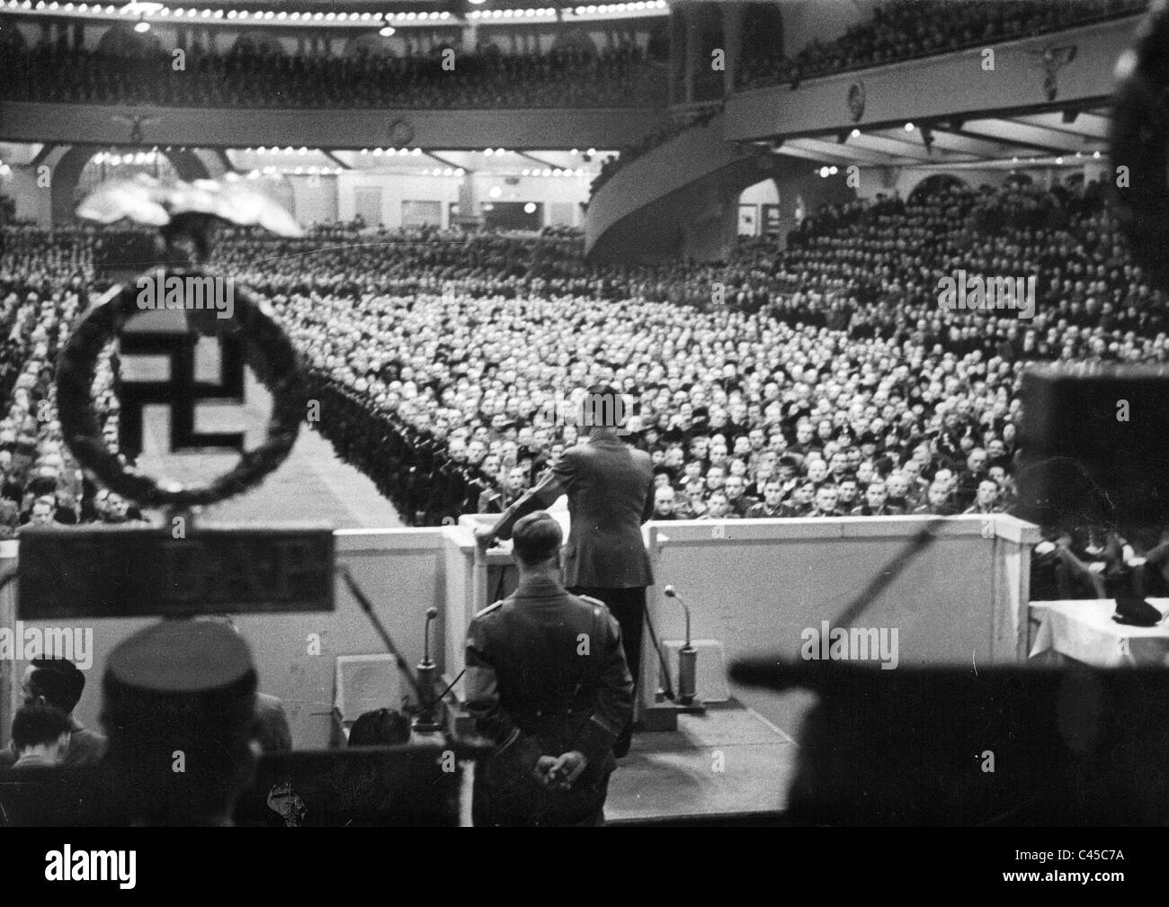 Josef Goebbels giving his 'Total War' speech in the Berlin Sport Palace, 1943 Stock Photo