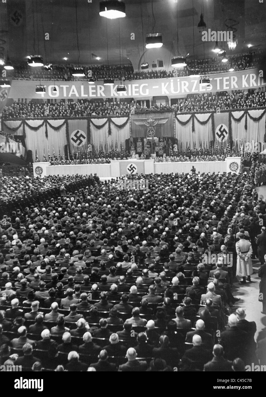 Josef Goebbels giving his 'Total War' speech in the Berlin Sport Palace, 1943 Stock Photo