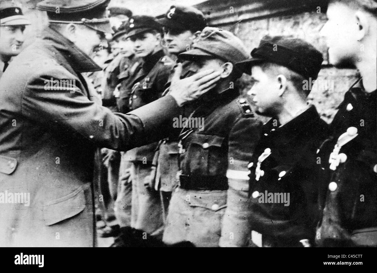Adolf Hitler with Hitler Youth, 1945 Stock Photo