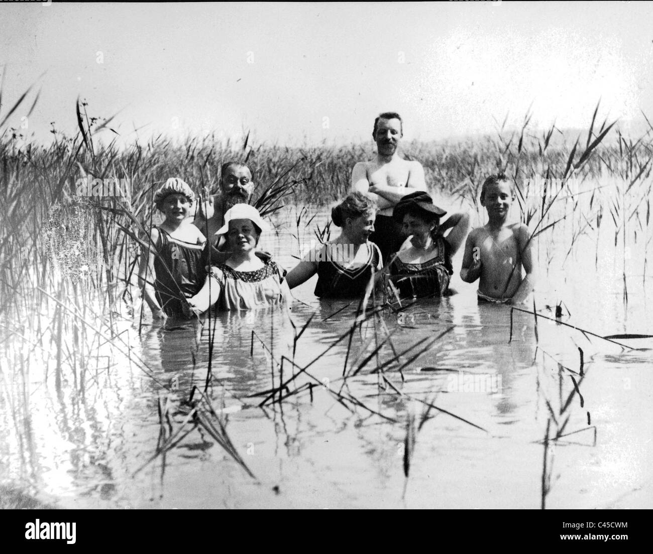 Swimmers in lake Ammer Stock Photo