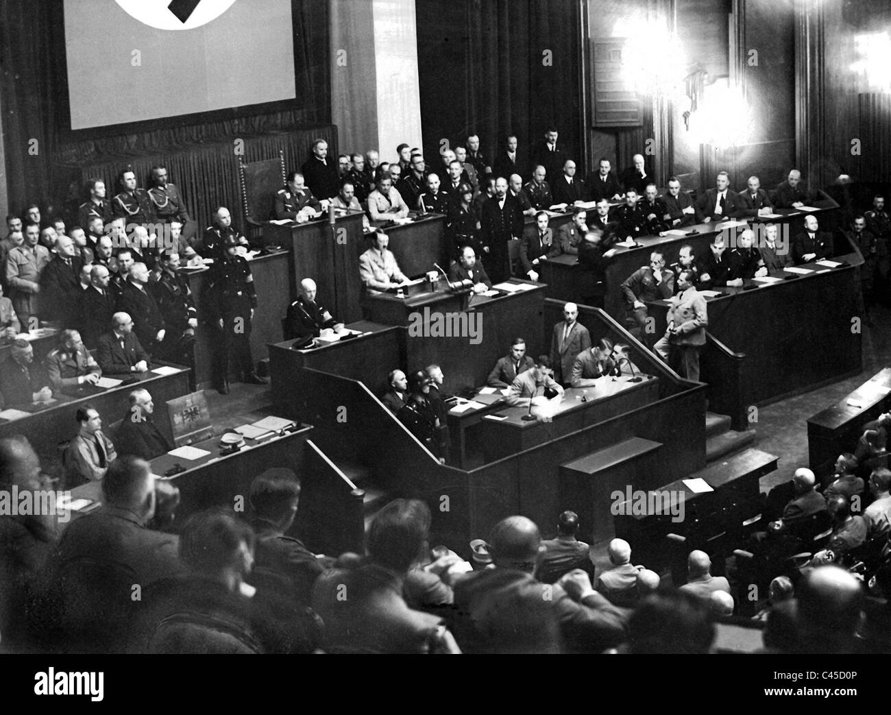 Adolf Hitler speaks to the Reichstag about the 'Roehm- coup' 1934 Stock Photo