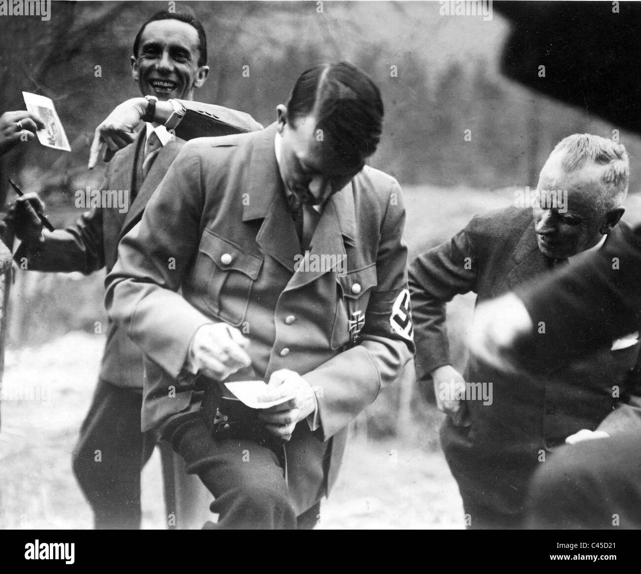 Adolf Hitler and Joseph Goebbels signing autographs Stock Photo