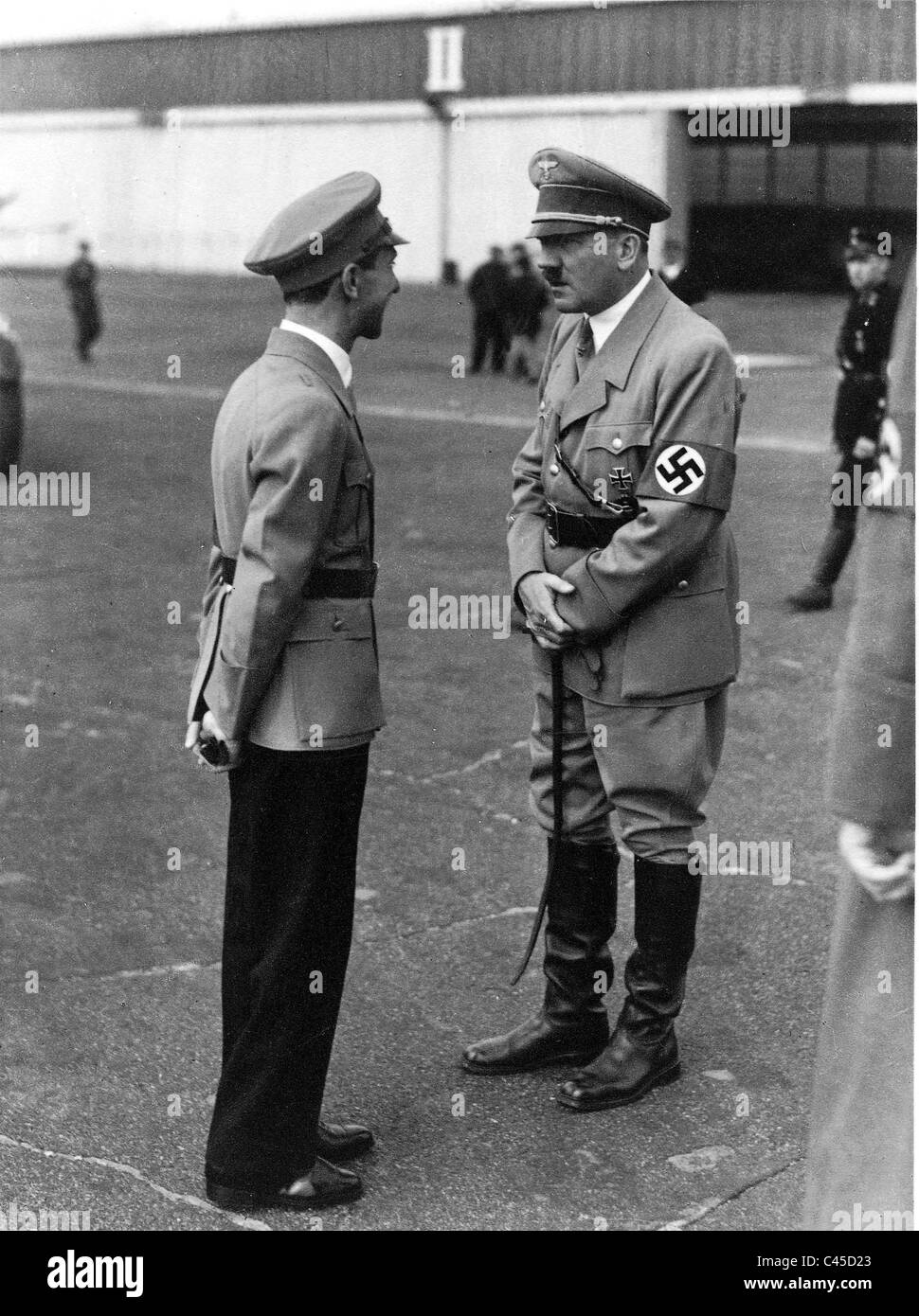 Adolf Hitler and Joseph Goebbels at Hamburg Airport, 1934 Stock Photo