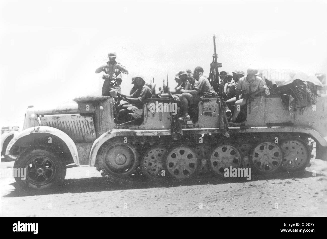 German 8 to. half-track military vehicle in North Africa Stock Photo