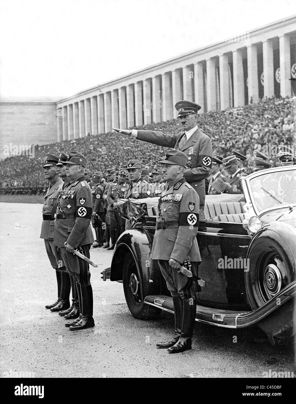 Hitler with Hierl , Hess, Frick on the Nuremberg Rally, 1938 Stock Photo