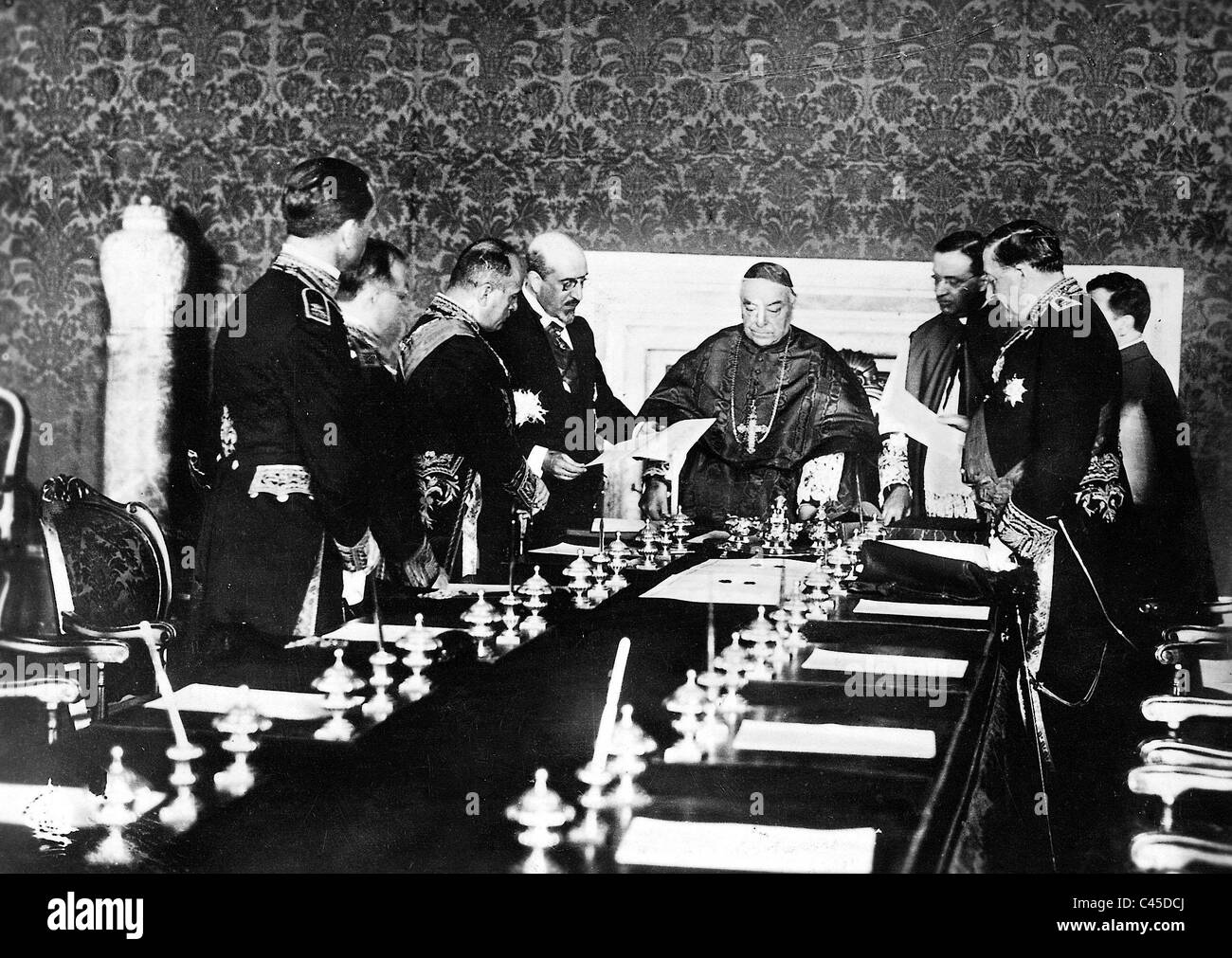 Gasparri and Mussolini in the exchange of ratification documents Stock ...