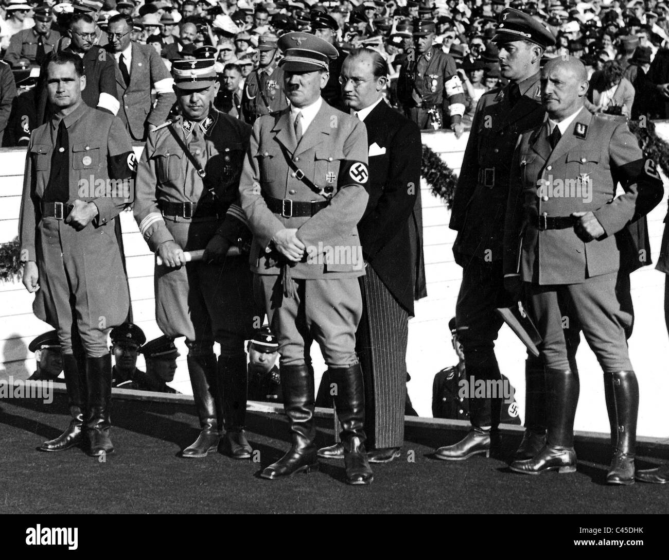 Hess, Kerrl, Hitler and Streicher during the groundbreaking ceremony of the Congress Hall, 1935 Stock Photo