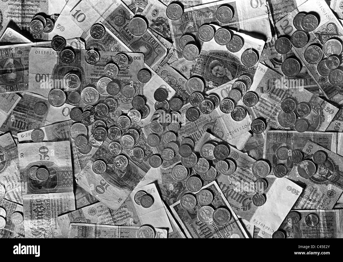 German rag money and coins, 1920's Stock Photo