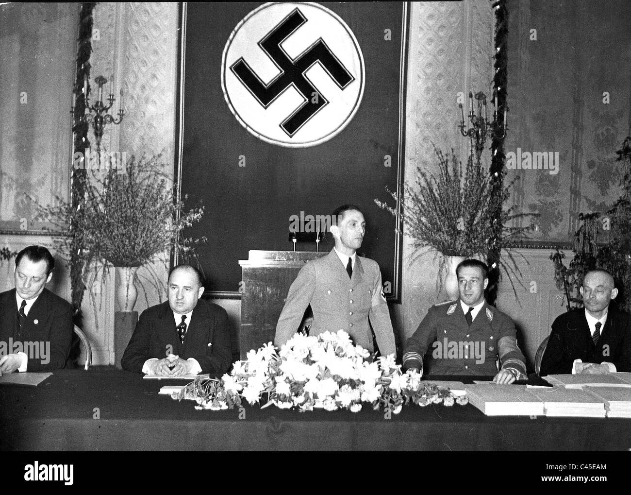 Goebbels during the meeting of the Reich Senate of Culture in Hotel Kaiserhof, Berlin 1936 Stock Photo