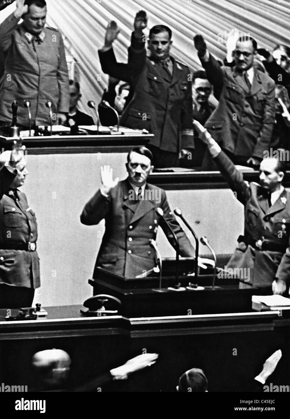 Adolf Hitler at the lectern at a session of the Reichstag, 1941 Stock Photo