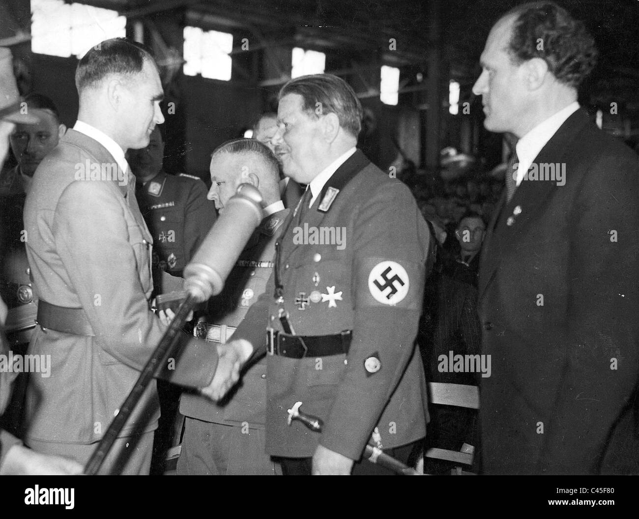 Rudolf Hess congratulates Wilhelm Ohnesorge, left is Willy Messerschmitt, 1941 Stock Photo
