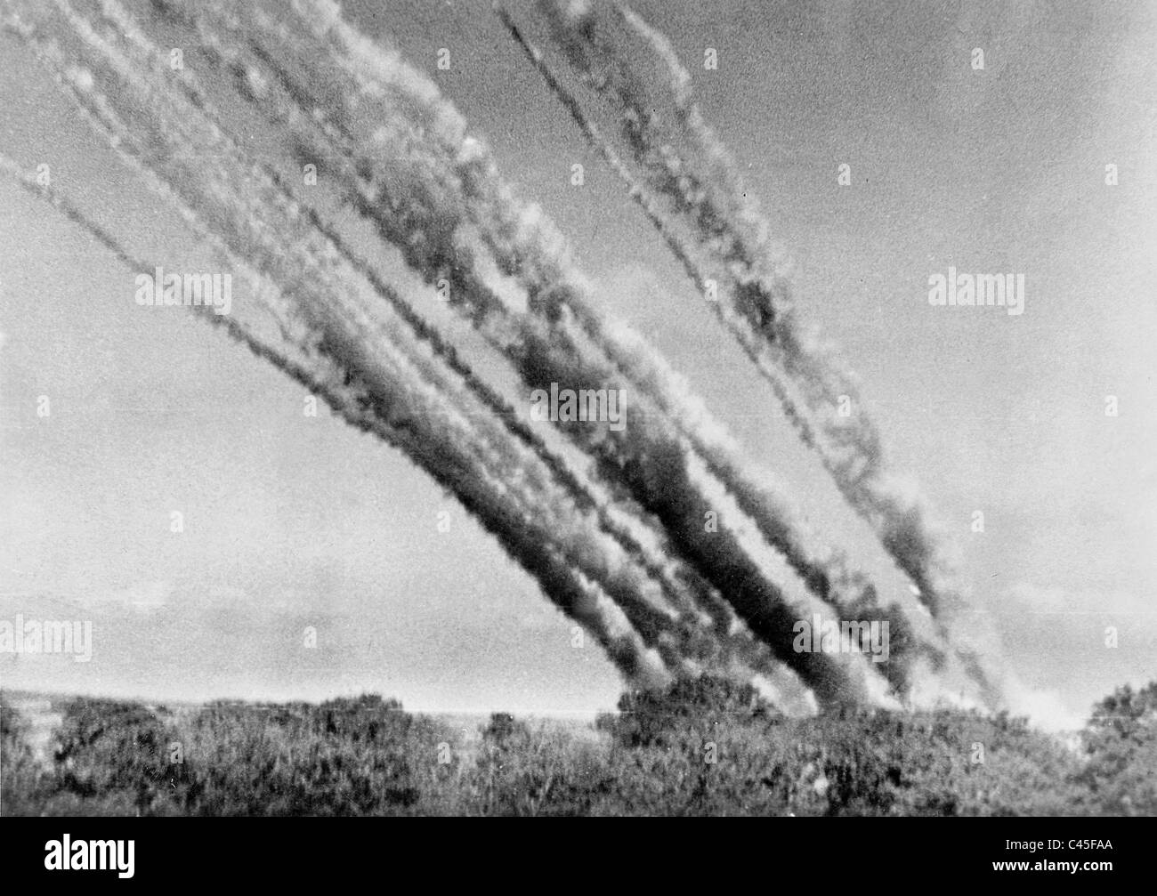 Smoke trails from ammunition on the Eastern front Stock Photo