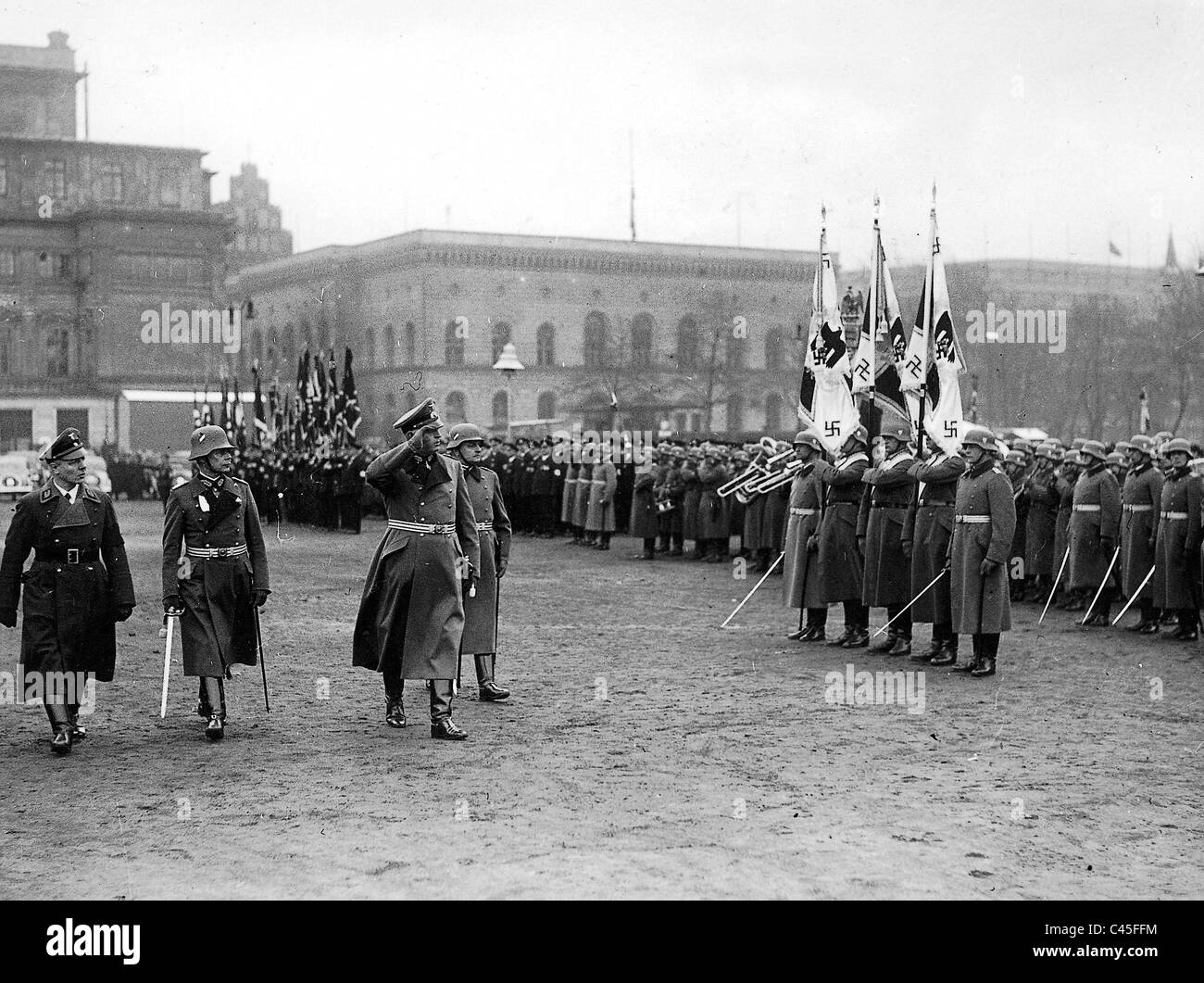 Josef Wagner, von Obstfelder and Ernst Busch on Heroes' Commemoration Day in Wroclaw 1938 Stock Photo
