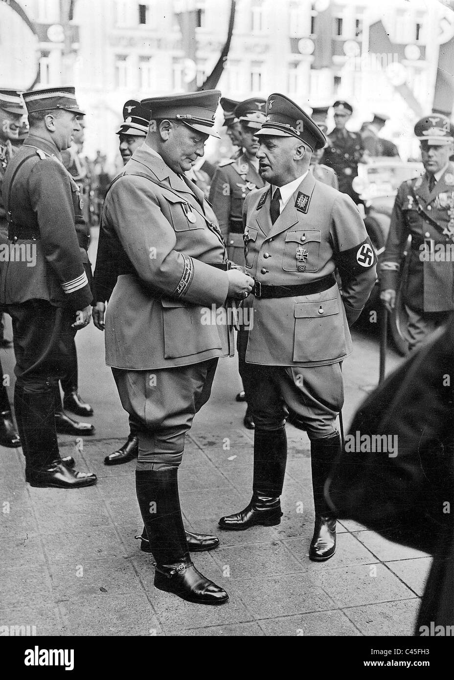 Hermann Goering speaking with Julius Streicher in Nuremberg, 1937 Stock Photo