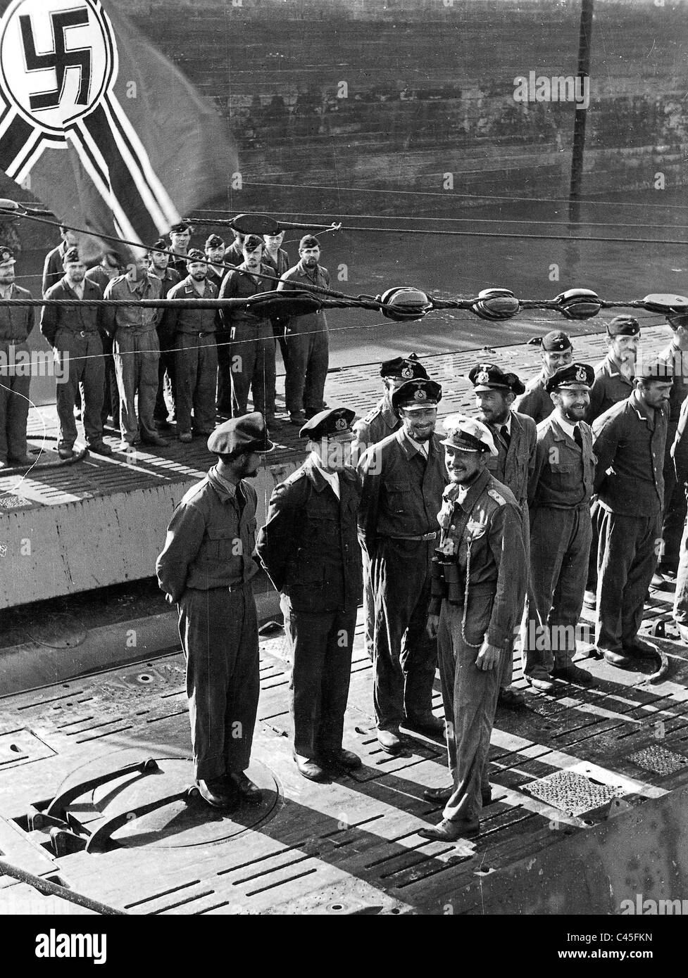 The crew of a submarine returning home. Stock Photo