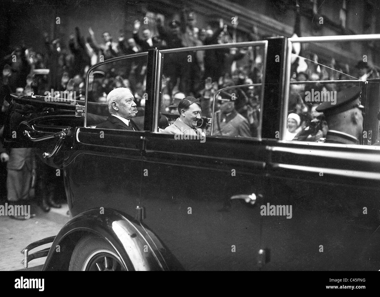 Adolf Hitler with Paul von Hindenburg on 'Tag der Arbeit', 1933 Stock Photo