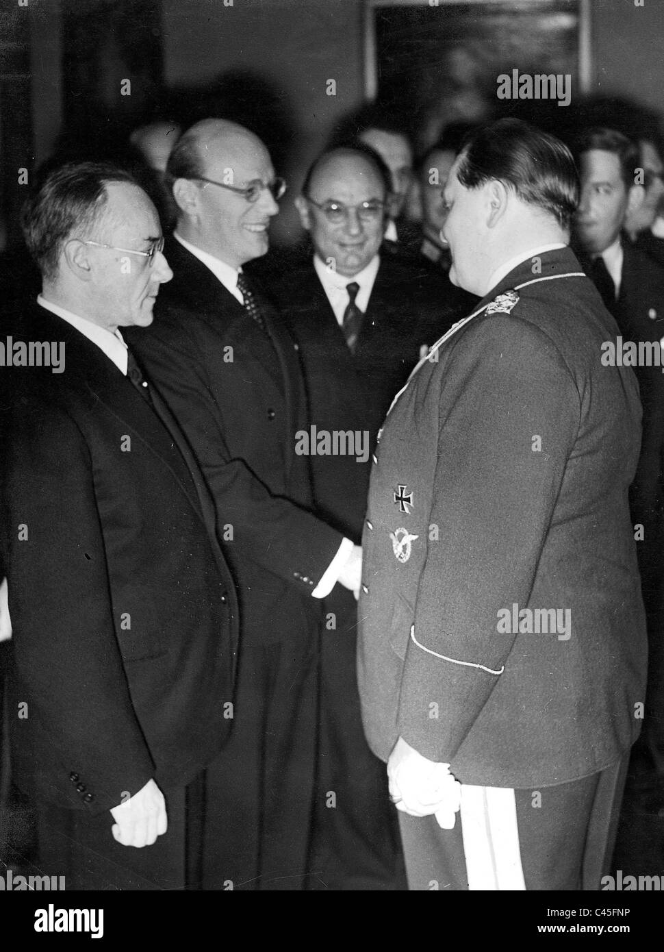 Gustaf Gruendgens congratulates Hermann Goering on his 45th birthday, 1938 Stock Photo