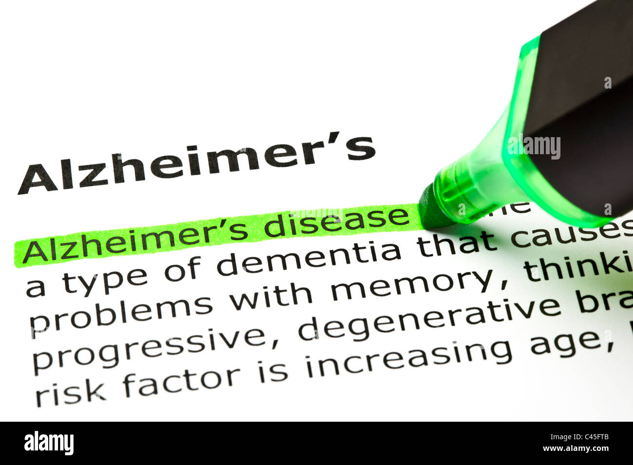 'Alzheimer's disease' highlighted in green, under the heading