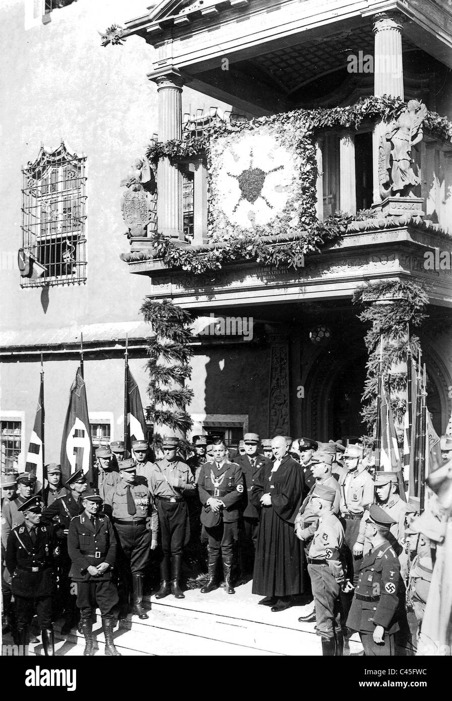 Reich Bishop Ludwig Mueller speaks in front of the Wittenberg city hall, 1933 Stock Photo