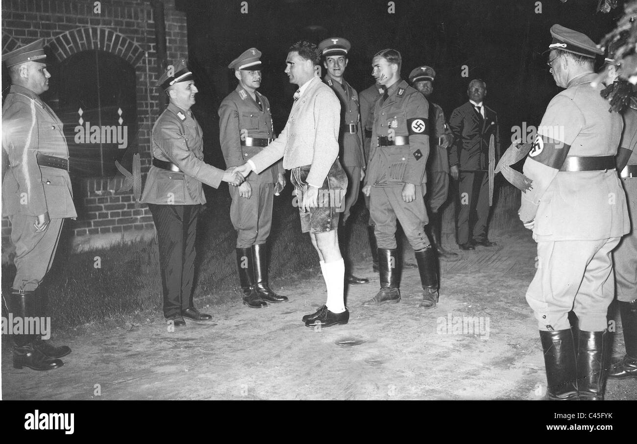 Rudolf HeÃ? with representatives of foreign NSDAP divisions, 1935 Stock Photo
