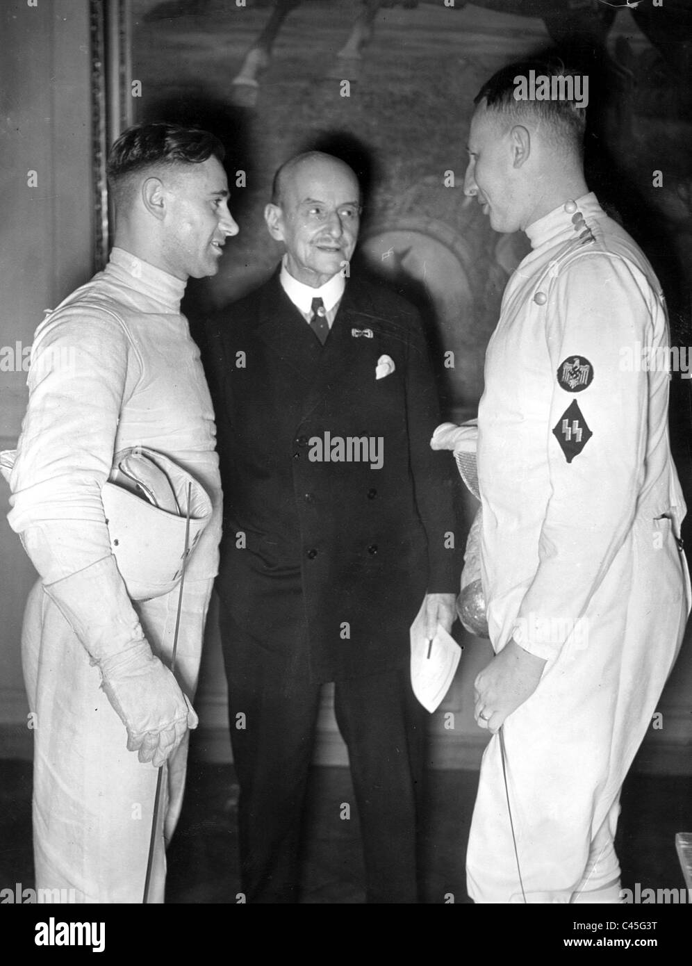 Reinhard Heydrich with Major Just and Richard Liebscher Stock Photo