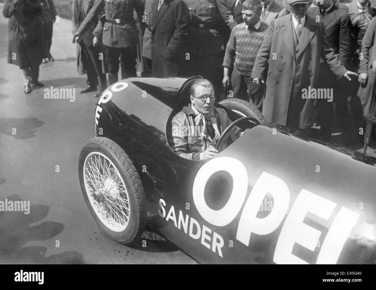 Fritz von Opel in the rocket car, 1928 Stock Photo