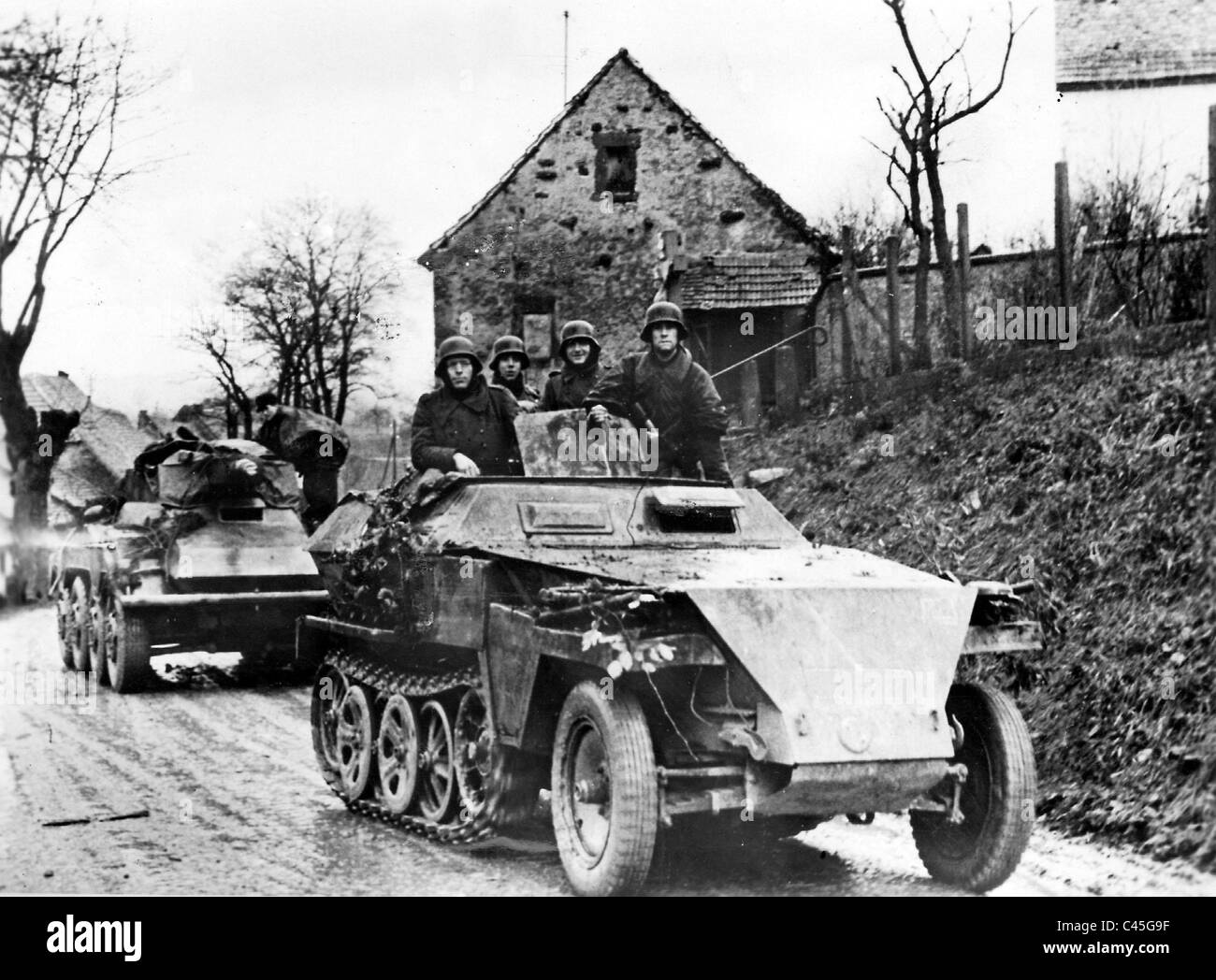 German armored vehicles near Aachen, 1944 Stock Photo