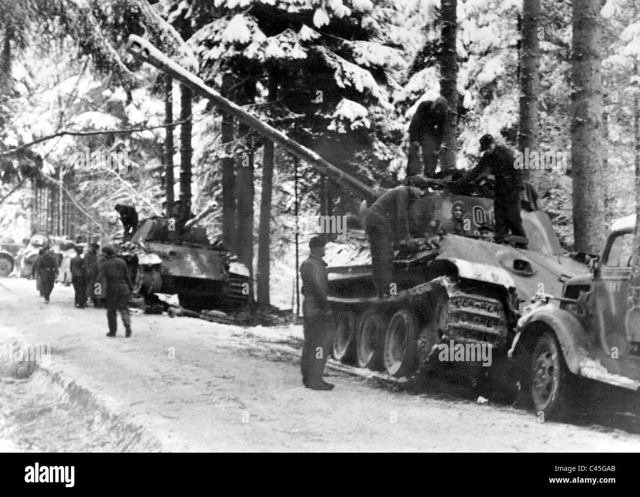 German main battle tank during The Battle of the Bulge, 1945 Stock Photo