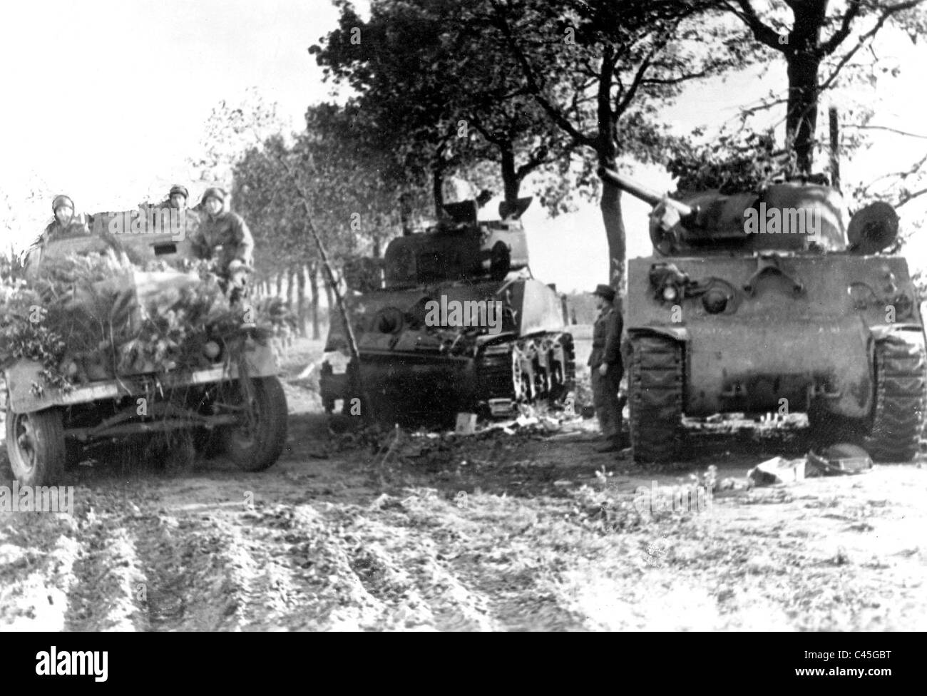 German infantry fighting vehicle during fights in France, 1944 Stock ...