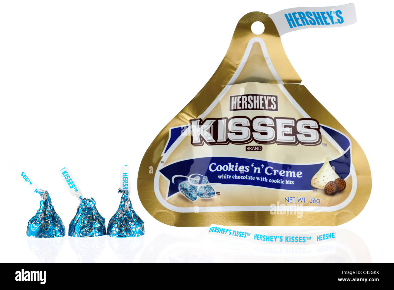 Three Hersheys kisses chocolates Stock Photo