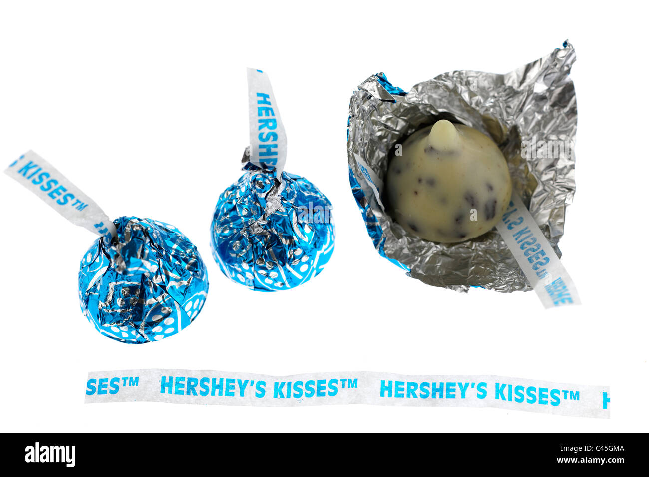 Three Hersheys kisses chocolates Stock Photo