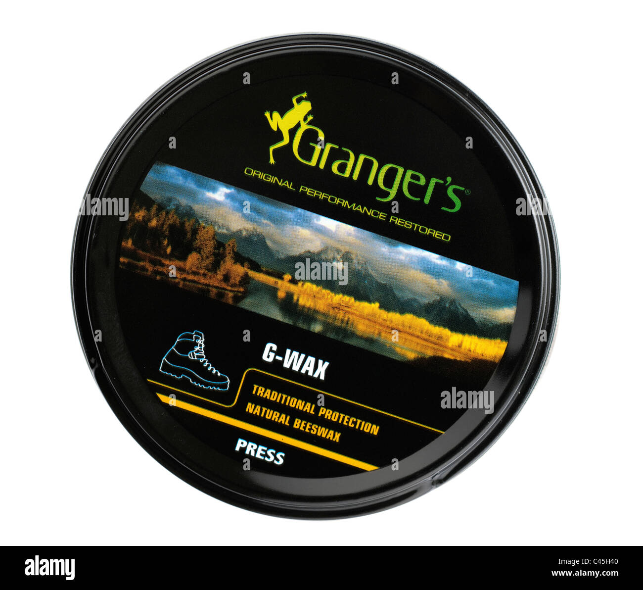 Tin of Grangers original G wax beeswax for leather boots Stock Photo