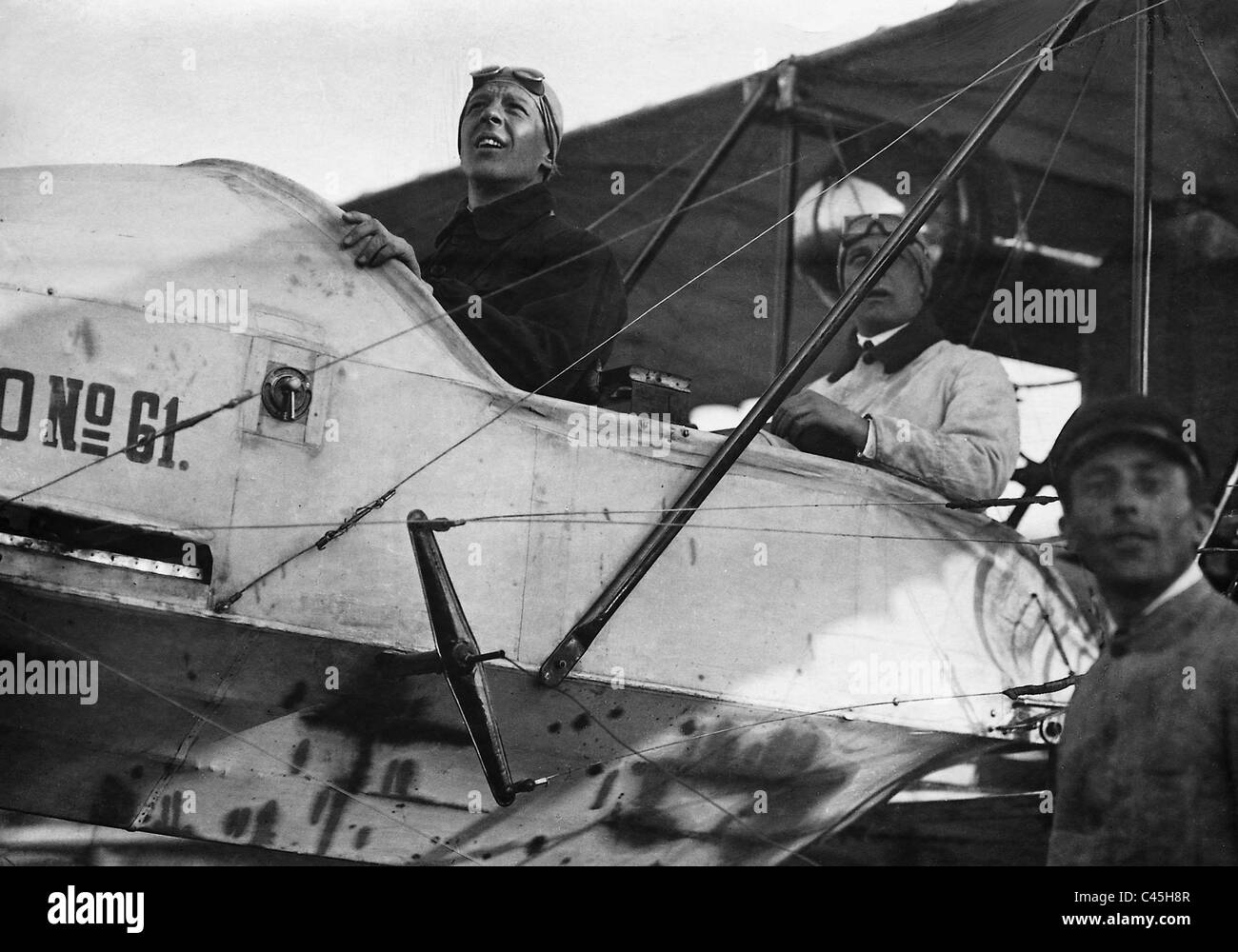 Otto Lindpaintner during a launching with a 'Rumpler Taube' Stock Photo