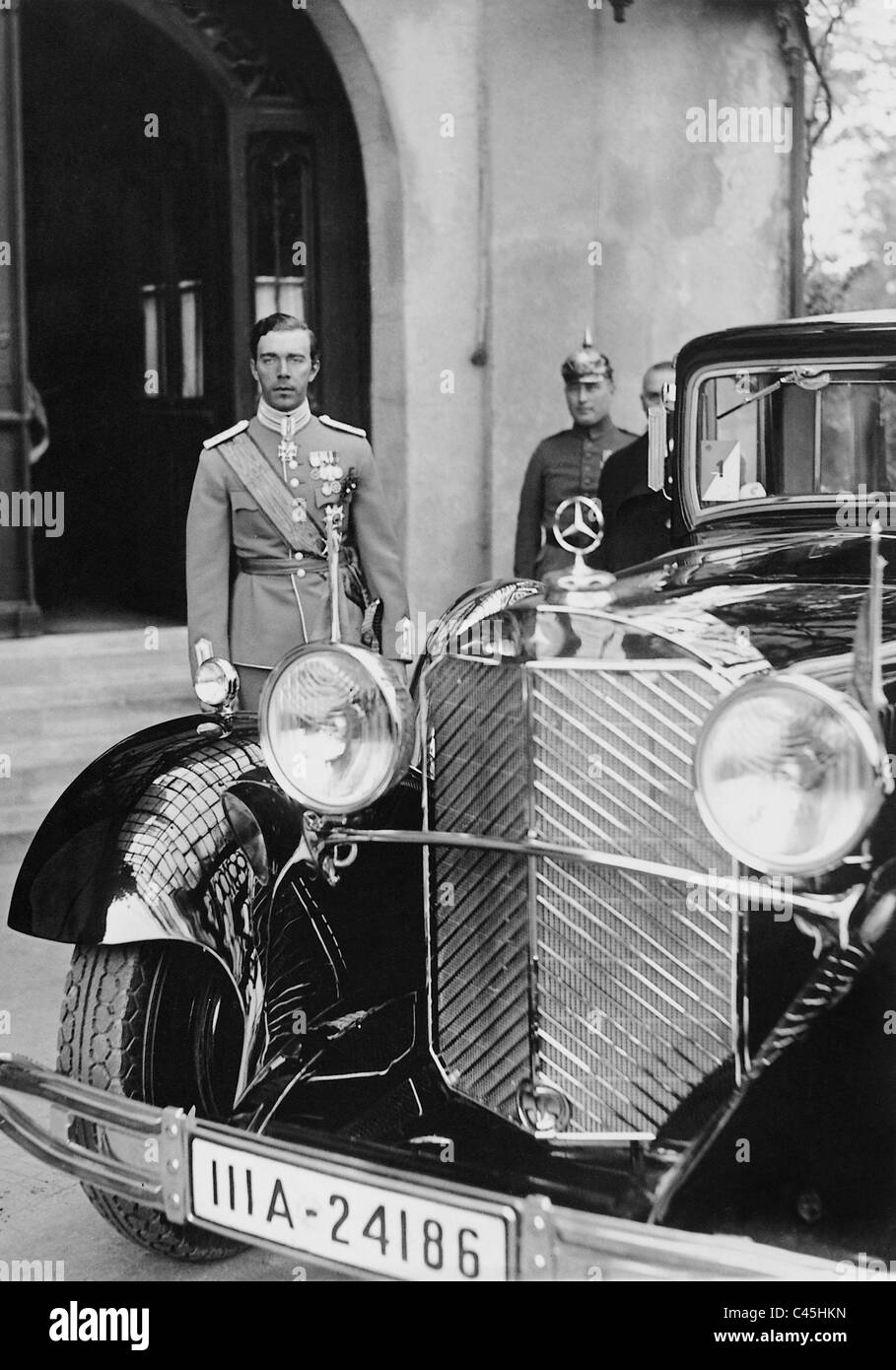 Gustav Adolf of Sweden with his official car, 1932 Stock Photo