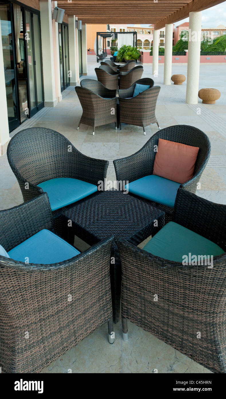 Colorful And Comfortable Outdoor Seating At A Vacation Resort