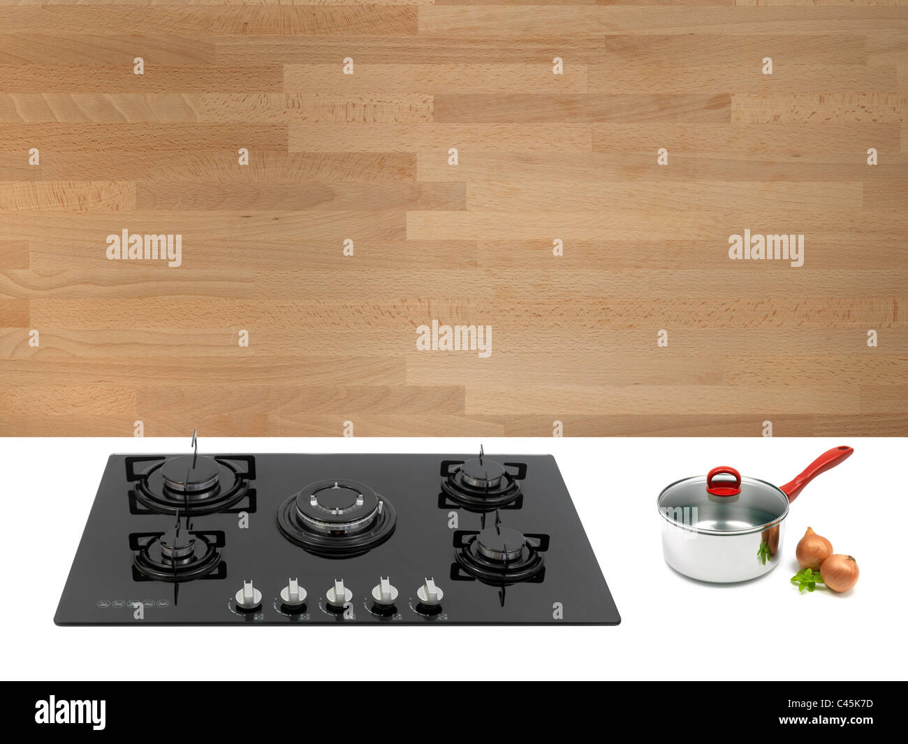 A kitchen cooktop on a kitchen bench Stock Photo