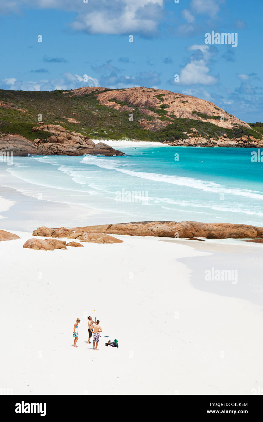 Tourists on the beach at Lucky Bay. Cape Le Grand National Park, Esperance, Western Australia, Australia Stock Photo