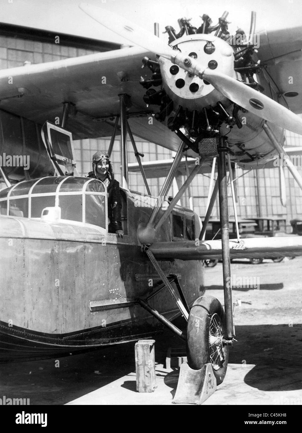 Frances W. Grayson in a Sikorsky seaplane, 1927 Stock Photo