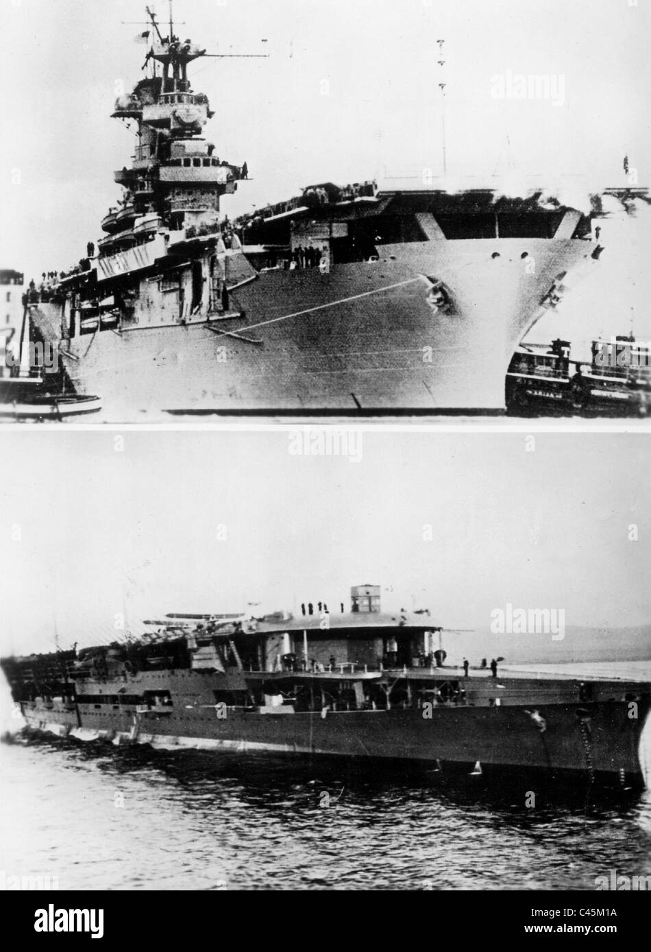 The aircraft carrier HMS 'Furious' and USS 'Wasp' Stock Photo